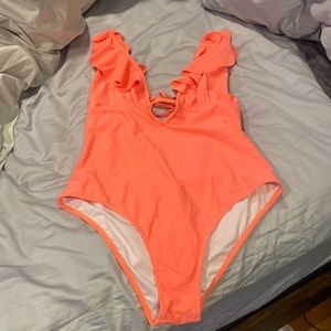 CUPSHE neon orange one piece bathing suit size large